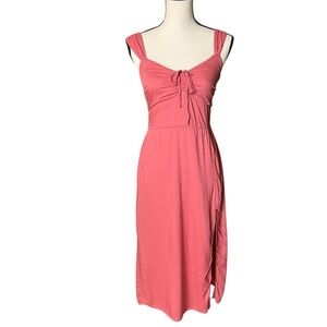 Abercrombie & Fitch Cinched Front Coral Midi Dress | Smocked Back Sundress Sze S